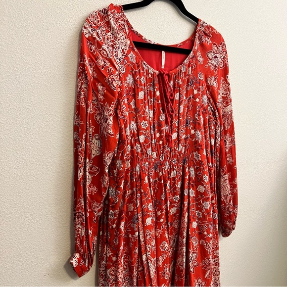 Free People Lucky Loosey Shapeless Dress Blood Orange Combo - Picture 5 of 7